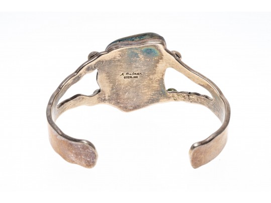 A.Cadman Sterling Silver Fabulous Hand Wrought Picture Jasper Cuff Bracelet