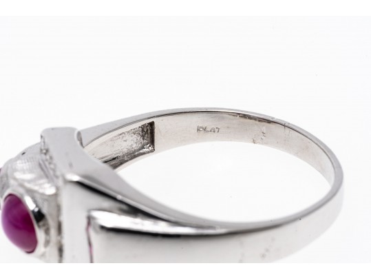 Artistic Platinum Synthetic Ruby And Star Ruby With Diamond Ring, Size 10.5
