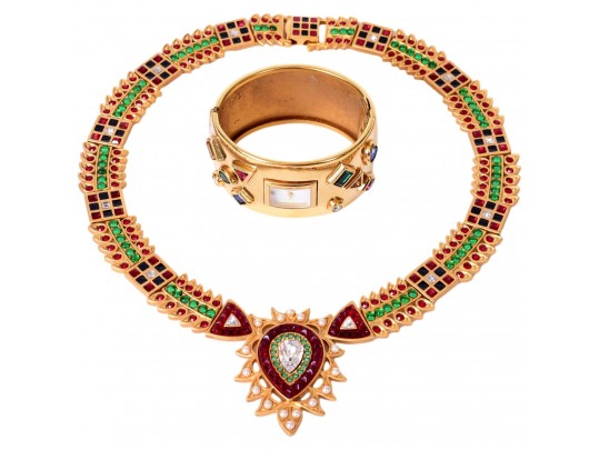 Stunning Franklin Mint Mughal Jewels Of India Necklace And Bob Mackie Austrian Crystal Watch