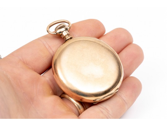 English Vintage Sterling Repousse Pocketwatch Holder With Gold Filled Elgin Watch