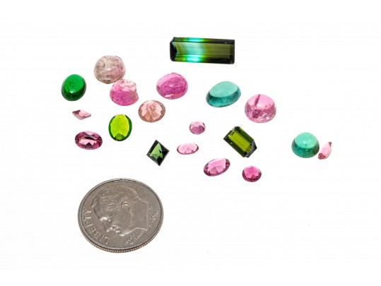Loose Stones: 18 Green And Pink Tourmaline, 16.0 TCW