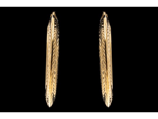 14K Diamond Cut Elongated Hoop Earrings