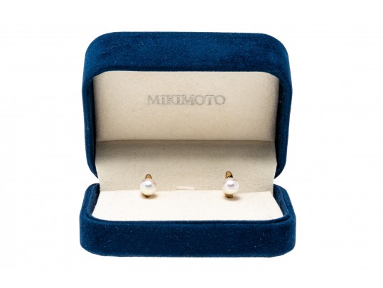 Mikimoto Lovely 18kyg Cultured Pearl Set Hoop Earrings, With Box