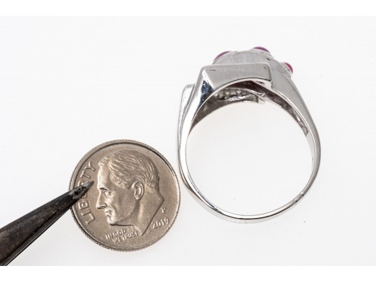 Artistic Platinum Synthetic Ruby And Star Ruby With Diamond Ring, Size 10.5