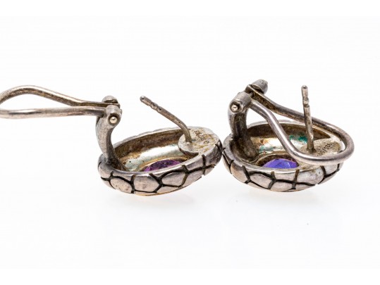 Textured Amethyst Set Sterling Silver Earrings