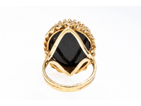 14k Yellow Gold Stunning Blue Green Opal Doublet Ring, Size 5.5