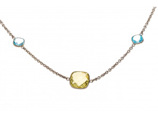 999 Fine Silver Peridot And Topaz Stationed Necklace