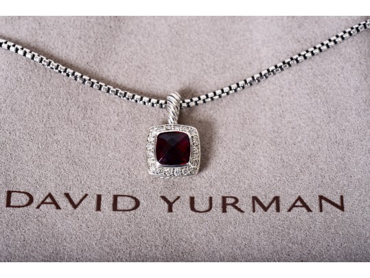 David Yurman Petite Albion Garnet Pave Diamond Pendant Necklace