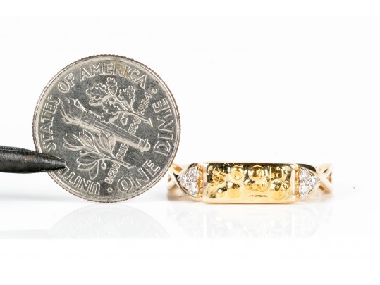 14K And Diamond Ring With 24K Textured Image, Size 7