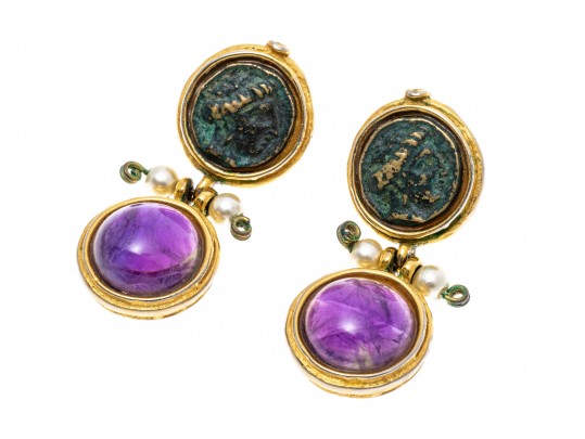 Amethyst And Medallion Pendant Earrings