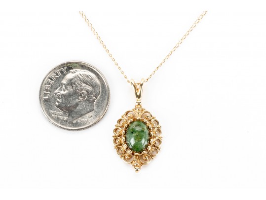 Elegant 14K Serpentine Pendant Necklace