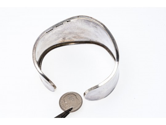 Sterling Silver Striking Ultra Wide Contemporary Swirl Cuff Bracelet, Set With CZ Stones