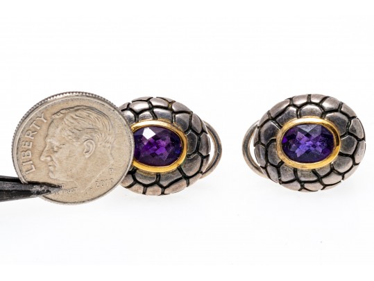 Textured Amethyst Set Sterling Silver Earrings
