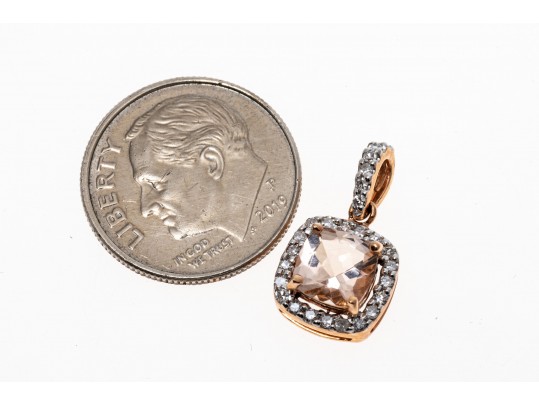 Cute 14K Rose Gold Morganite And Diamond Pendant