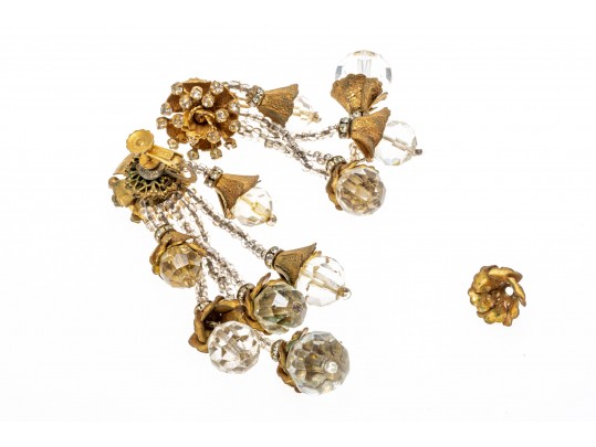 MIriam Haskell Stunning Double Row Crystal And Flower Bracelet And Earrings Set