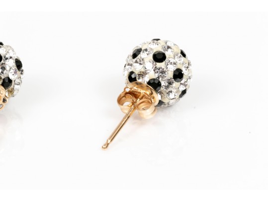 14K Black And White Zirconia Stud Earrings