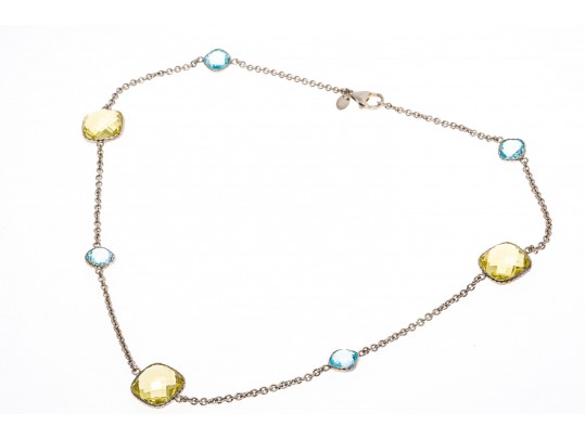 999 Fine Silver Peridot And Topaz Stationed Necklace