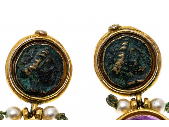 Amethyst And Medallion Pendant Earrings