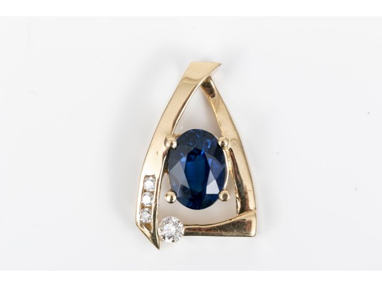 Geometric 14K Sapphire And Diamond Pendant