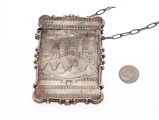 Lot Of Three Antique Sterling Silver Chatelaine Pieces, Including Two Card Cases