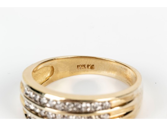 14K Three Row Channel Set Diamond Ring, Size 7.25-