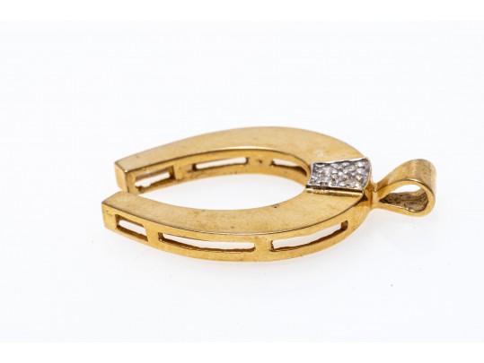 14k Yellow Gold Handsome Diamond Set Horseshoe Pendant, App. 0.06 TCW