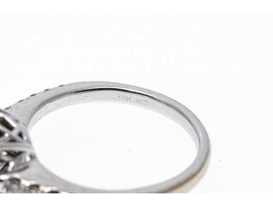 Stunning 10K White Gold Diamond Set Ring, Size 5.25-