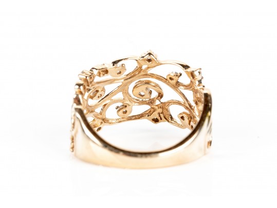 Stunning 10K Open Scrollwork And Diamond Ring, Size 7.5