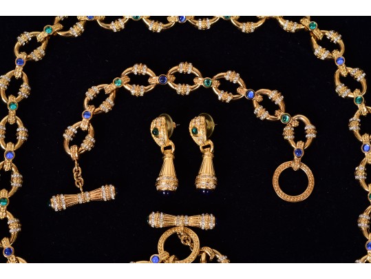 Franklin Mint The Sultan's Treasure 22K Gold Plated Necklace, Bracelet And Earrings Set