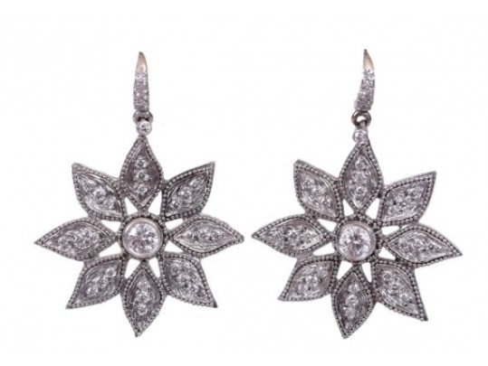 Stunning 14k Diamond Flower Drop Earrings *UPDATED*