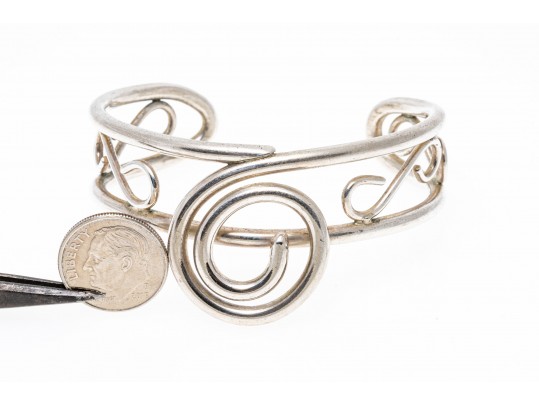 Sterling Open Scrollwork And Spiral Cuff Bracelet