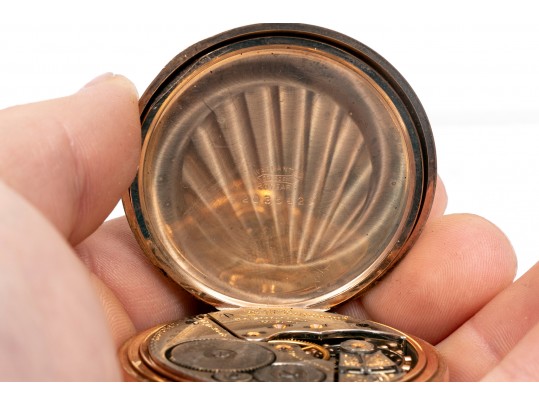 English Vintage Sterling Repousse Pocketwatch Holder With Gold Filled Elgin Watch