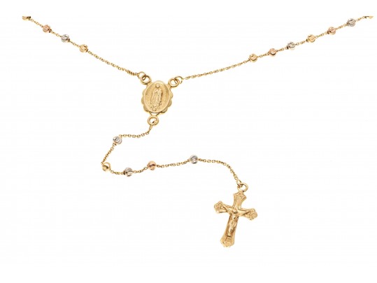14K Tri-Colored Drop Cross Pendant Necklace
