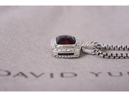 David Yurman Petite Albion Garnet Pave Diamond Pendant Necklace