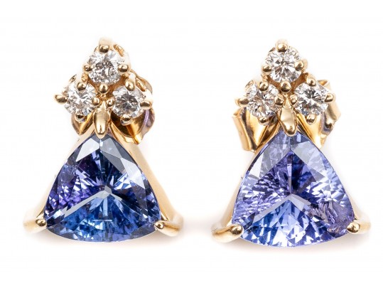 Modern 14K Tanzanite And Diamond Earrings