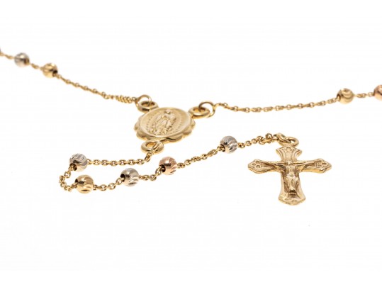 14K Tri-Colored Drop Cross Pendant Necklace