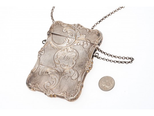 Lot Of Three Antique Sterling Silver Chatelaine Pieces, Including Two Card Cases