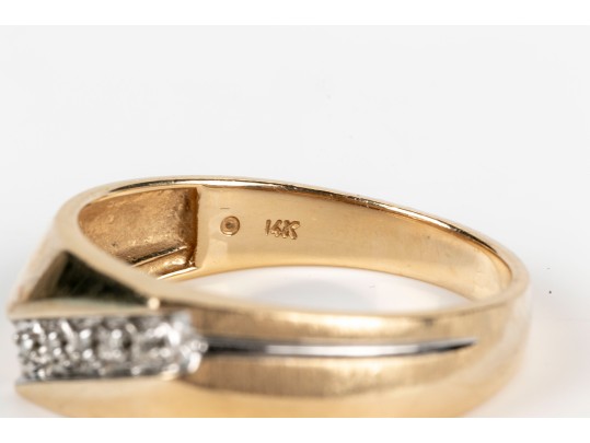 14k Yellow Gold Offset Diagonal Profile Diamond Set Ring, App. 0.03 TCW, Size 9.75