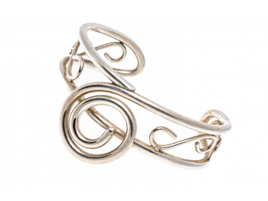 Sterling Open Scrollwork And Spiral Cuff Bracelet