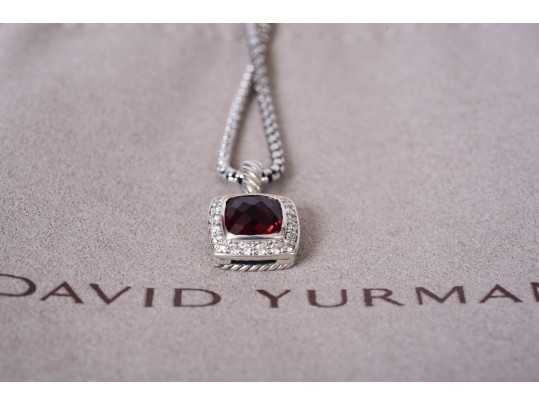 David Yurman Petite Albion Garnet Pave Diamond Pendant Necklace