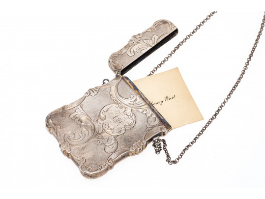 Lot Of Three Antique Sterling Silver Chatelaine Pieces, Including Two Card Cases