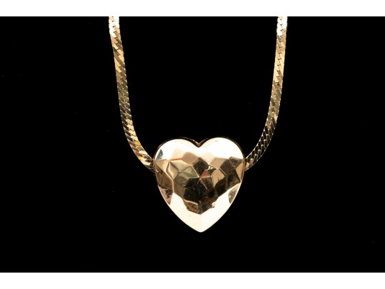 Romantic 14K Herringbone And Heart Pendant Necklace