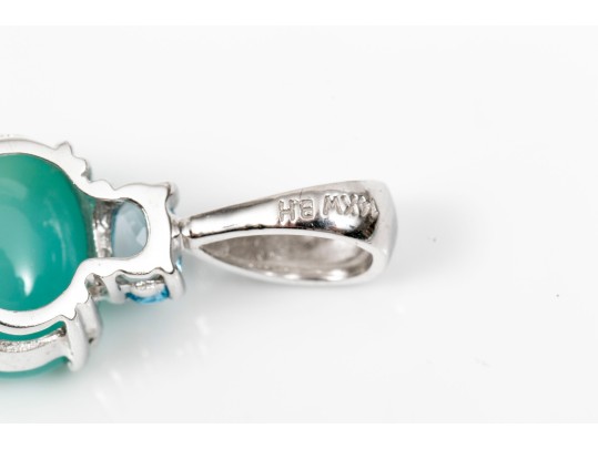 14K White Gold Blue Chalcodney And Topaz Pendant