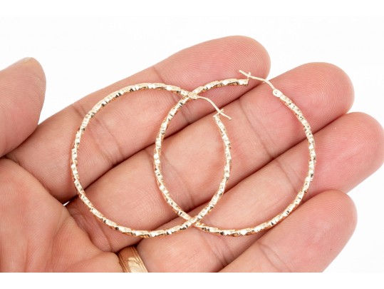 14K Twist Hoop Pendant Earrings