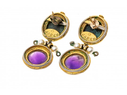 Amethyst And Medallion Pendant Earrings