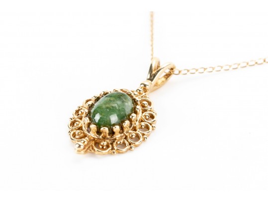 Elegant 14K Serpentine Pendant Necklace