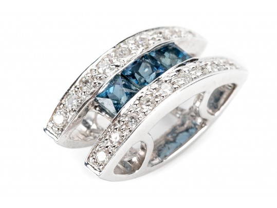 Unique 14K White Gold Diamond And Sapphire Lozenge Shaped Pendant