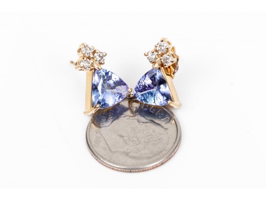 Modern 14K Tanzanite And Diamond Earrings
