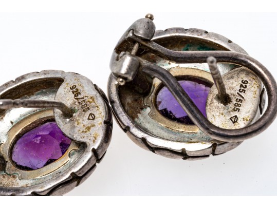 Textured Amethyst Set Sterling Silver Earrings