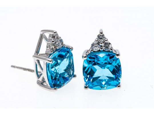 Bright Blue And White Topaz Sterling Earrings
